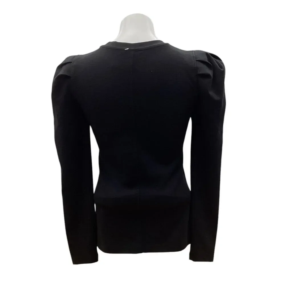 Free People Women’s Top Size XS Long Puff Sleeves Cotton Blend Black